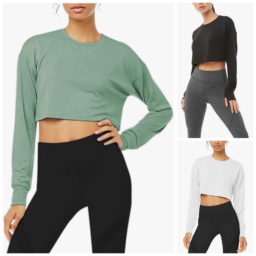 Set of 3 Long Sleeve Crop Top Cropped Sweatshirts for with Thumb Holes